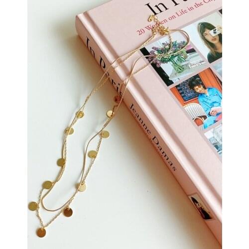 Silvology 925 Sterling Silver Double Layer Disc Choker Necklace Round Sequins Snake Chain Short Necklace for Women Party Jewelry