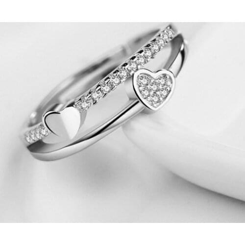Cute Heart Opening Ring Fashion Crystal Rhinestones Ring For Women Jewelry Accessories Wedding Anniversary Girl Gift