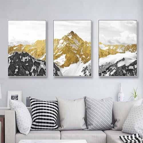 Golden Snow Mountain Golden Mountain Abstract Wall Art Print Canvas Painting Decorative Picture for Home Decor Poster Unframed