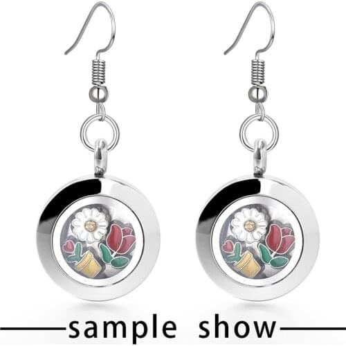 1Pair Stainless Steel Earrings For Women Jewelry Making Eardrop Living Memory Floating Locket Earrings With 10pcs Charms Gift