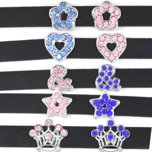 10pcs/lot Internal Dia 8mm Crown Heart Flower & Five Pionted Star Slide Charm DIY Accessories fit 8mm wide belt pet collar