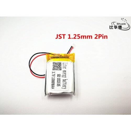 2pcs JST 1.25mm customized Good Qulity 3.7V,1000mAH,102535 Polymer lithium ion / Li-ion battery for TOY,POWER BANK,GPS,mp3,mp4