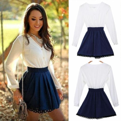 2019 Fashion Women Summer Cotton Long Sleeve Party Evening Club Wear Short Mini Dress V-neck Casual Dress