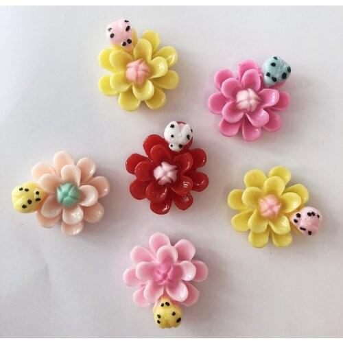 22mm Mix Resin Kawaii Petal beetle Flatback Cabochon stone 20pcs DIY Scrapbook Decor Home Figurines Craft
