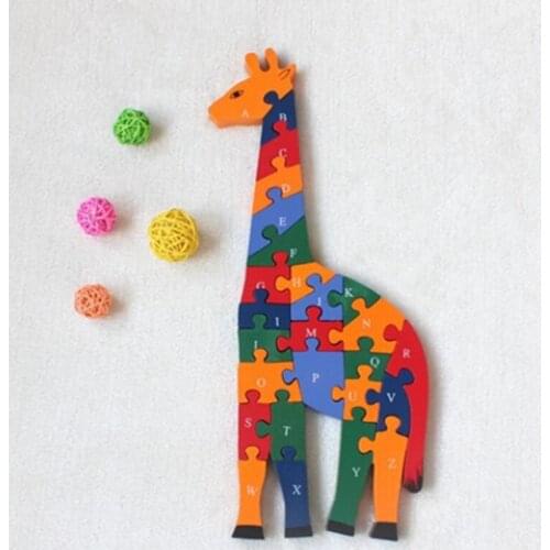 Baby Young Children 3D Puzzle Wooden Early Lessons Learned Intelligence Cartoon Animal Giraffe Jigsaw Puzzle Wooden Toys