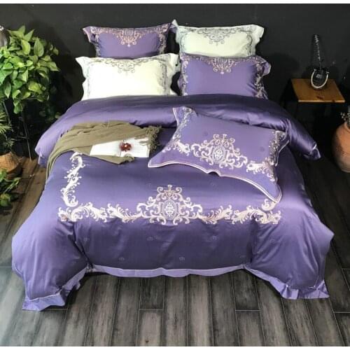 100S Egypt Cotton Purple Embroidery Palace Royal Luxury Bedding Sets King Queen Size Hotel Bed Duvet Cover Bed Sheet set 4pcs