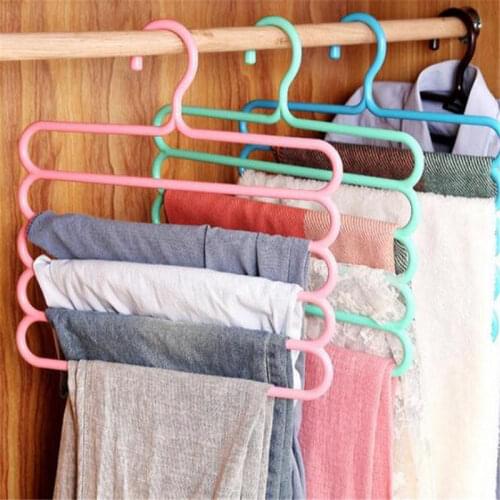 5 Layers Trousers Hanger Pant Storage Rack Space Saving Wardrobe Closet Clothes Hanger Closet Pants Hangers Organizer Rack