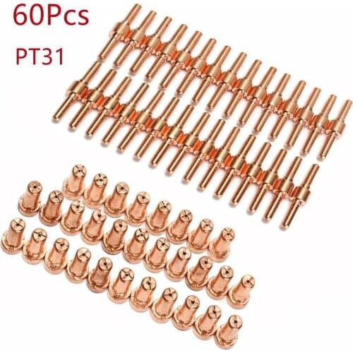 60pcs Plasma Cutting Torch Consumable Cutting Extended Long Plasma Cutter Kit 40A PT31 Plasma Torch Tip Electrode Nozzle