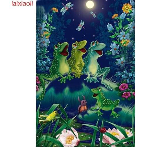 5D DIY Full Square drill diamond painting Cross Stitch Frog & Dragonfly Rhinestone Embroidery Mosaic moon night home decor gift