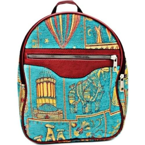 Authentic Anatolian Traditional Turkish Motifs and Figures Backpack Zipper Field Pack Knapsack Haversack Rucksack Premium Fabric