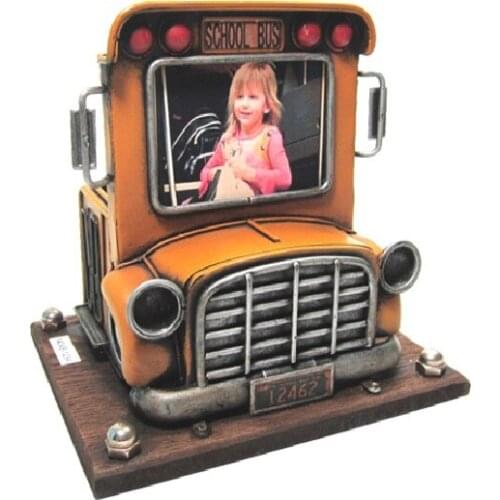 Photo Frame School Bus Metal Wood Decor Vintage Decorative Pen Holder Gift Trinket Miniature Nostalgic Handmade Hand Painted