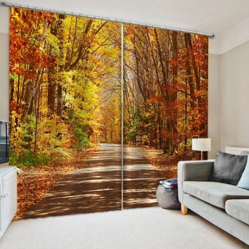 Customized size Luxury Blackout 3D Window Curtains auturn forest curtains windproof thickening blackout fabric