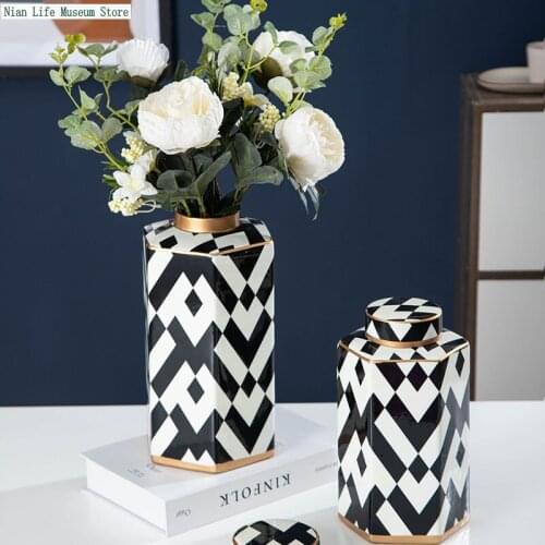 Ceramic Decorative Flower Vase Modern Minimalist Black and White Ceramic Storage Jar Nordic Home Furnishings Tabletop Vase Craft