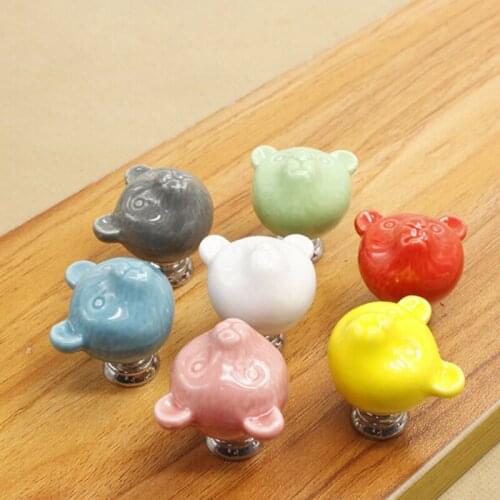 Ceramic Bear Drawer Door Knobs 3D Cabinet Cupboard Handles Vintage Safety Grip Furniture Handles Kitchen Cabinet Handles
