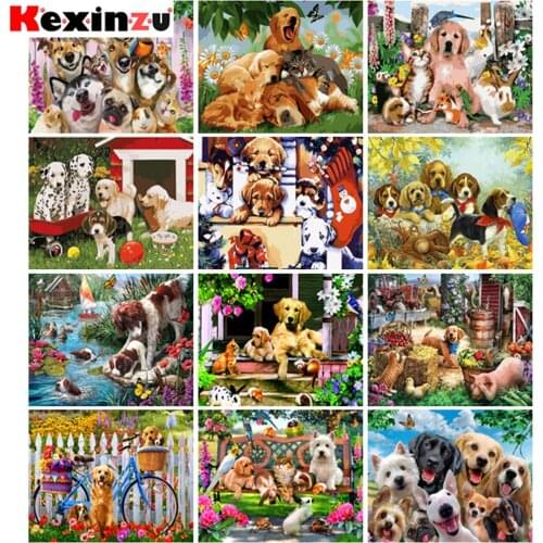 Kexinzu Diamond Embroidery DIY Diamond Painting Cross Stitch Kit "Animal dog cat flower" 5D Needlework Diamond Home Decoration