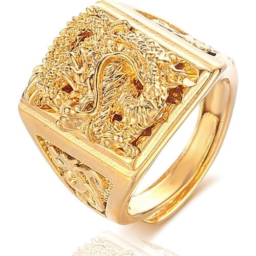 Dragon Rings For Men Punk Gold Color Rings Resizable Finger Jewelry