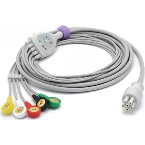 Colin Compatible Direct ECG Cable 5 Leads IEC Snap for Omron BP-S510, BP-88S