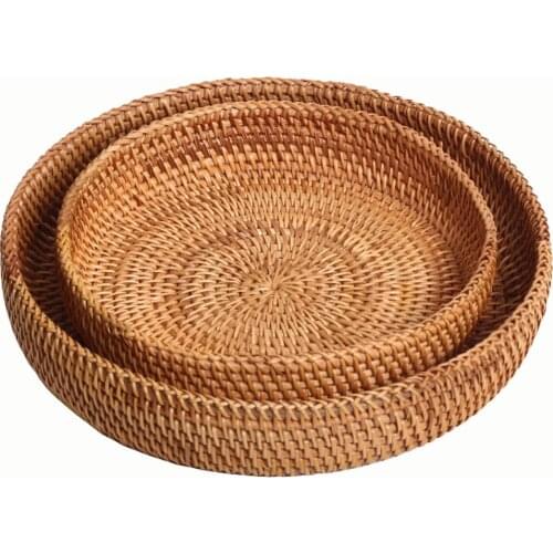 Round Handmade Bread Weaving Rattan Bread Storage Basket Handwork Home Dining Room Storage Food Fruit Vegetables OrganizatioN