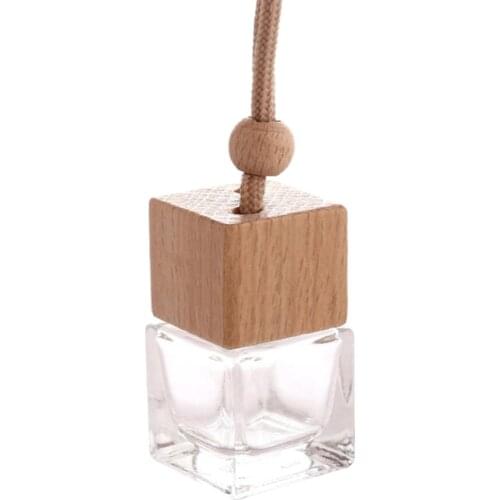 Cubic Wooden Cap Beads Perfume Essential Oil Empty Glass Bottle Hanging Decor Air Freshener Ornament Car Interior Accessories