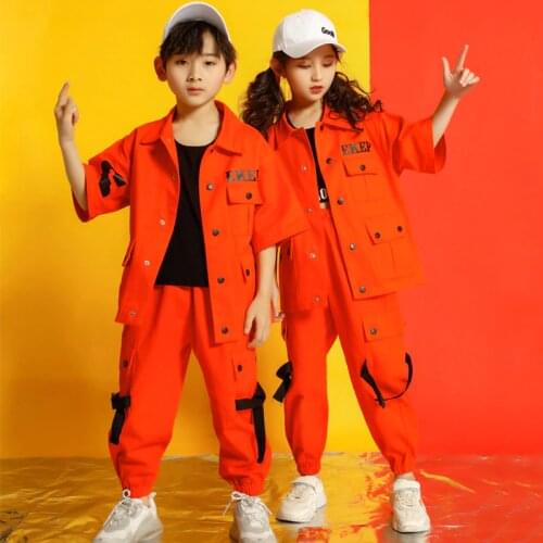Kids Cargo Pants Short Sleeve Jacket Coat Hip Hop Clothing Clothes Jazz Dance Costume for Girls Boys Ballroom Dancing Streetwear