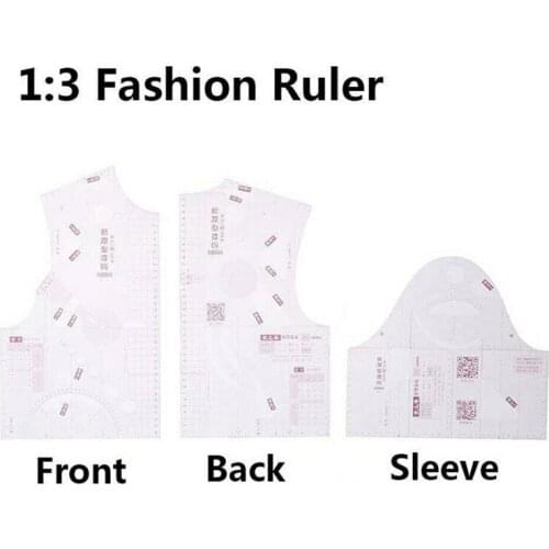 3pcs 1:3 Ruler for Design in Notebook Cloth Pattern Design Tailor Sewing Tool Cloth Pattern Design Ruler Tailor Sewing Tool