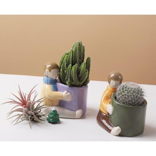Boy Girl Cute flower pot home office decor Mini Cartoon character suculentas plant pots macetas de ceramica Couples flowerpot