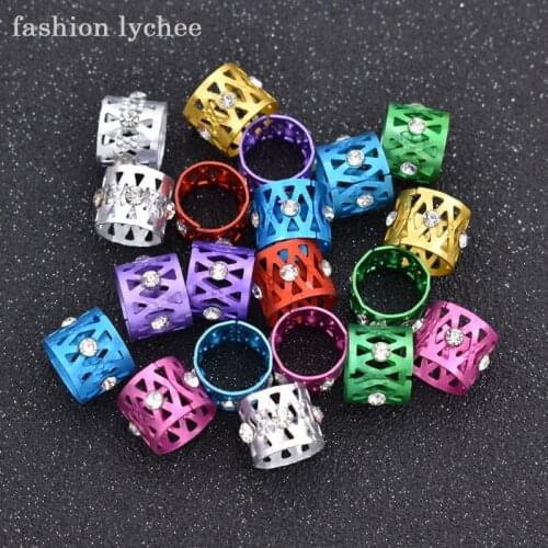 Fashion lychee 20pcs Rhinestone Multi Color Dreadlock Beads Filigree Adjustable Crystal Hair Braid Women Hair Tools