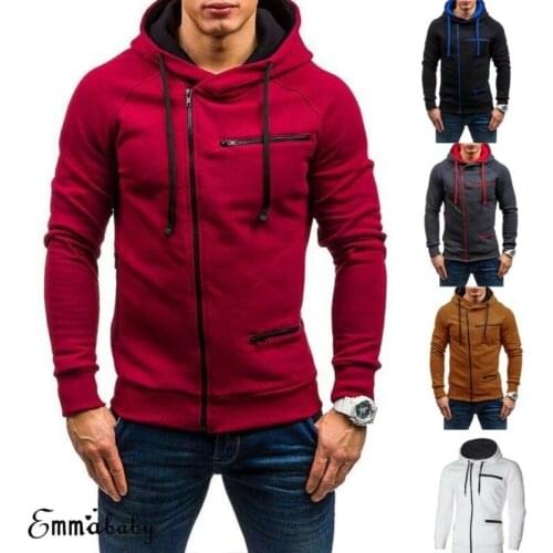 Autumn winter fleece hooded jacket for men Casual hooded sweatshirt 2019 new solid zipper hoodie for men