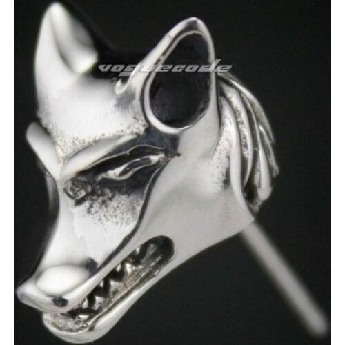 925 Sterling Silver Wolf Mens Biker Rocker Stud Earring 8M002