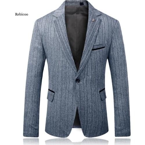 Plus size 5XL Men Slim Suit Jacket Masculino Black Gray Single Button Business Mens Suit Jacket Retro Stripes Mens Brand Blazer