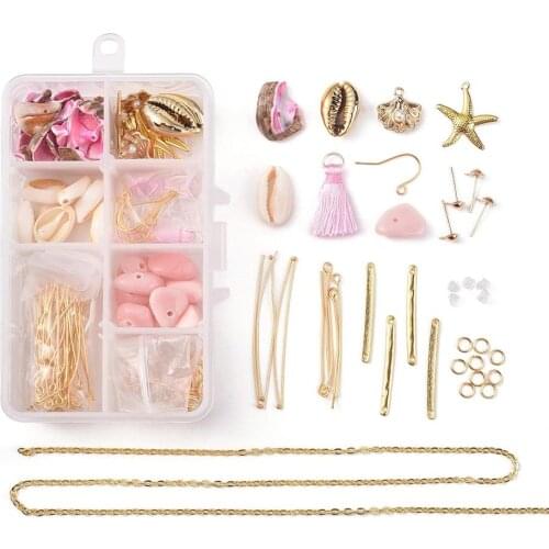 Ocean Theme DIY Earring Making Set Stud Earring Hooks Cable Chains Jump Rings Bar Links Shell Beads Brass/Tassel Pendants