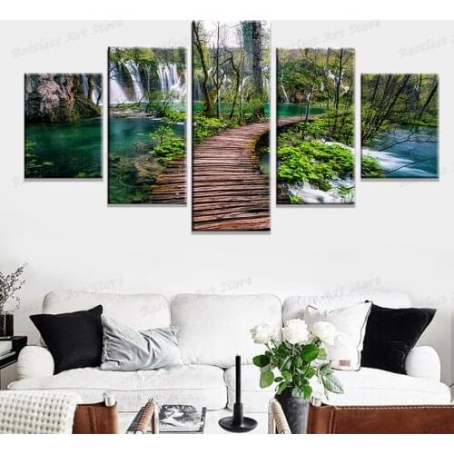 Wall Art Canvas HD Prints Pictures Frame 5 Pieces National Park Croatia Waterfalls Bridge Poster Modular Paintings Home Decor