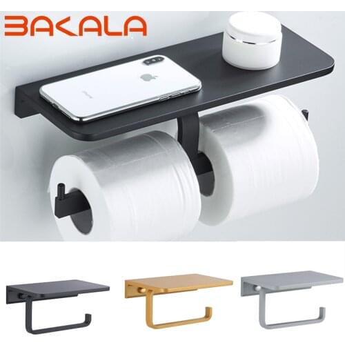 Bathroom Toilet Towel Paper Holder Phone Holder Wall Mount WC Rolhouder Paper Holder With Shelf Towel Rack Tissue Boxes Black