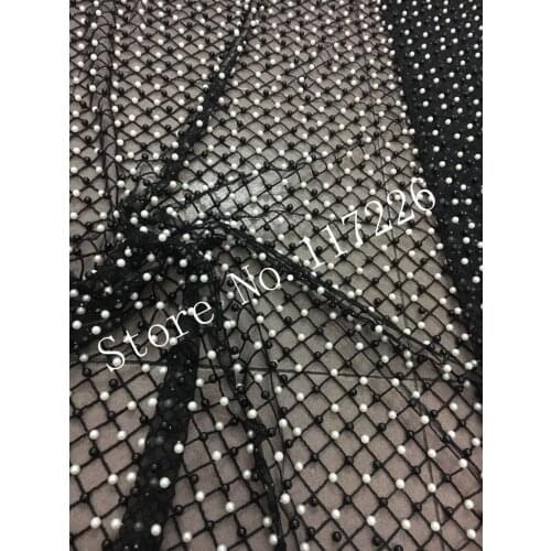 New design with many beads embroidery lace mesh african net fabric for evening dress/party dress