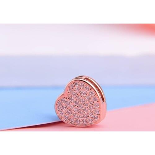 New Valentines Day Rose Pave Heart Clip Charm 925 Sterling silver Love Charms fit Reflexions Bracelet DIY for women jewelry