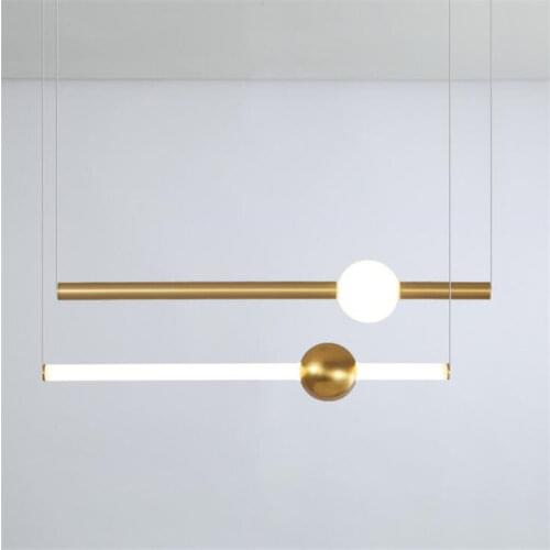 Post-modern Luxurious Gold Iron Glass Pipe Led Pendant Light for Foyer Dining Room Bar Apartment Long Line Suspension Lighting