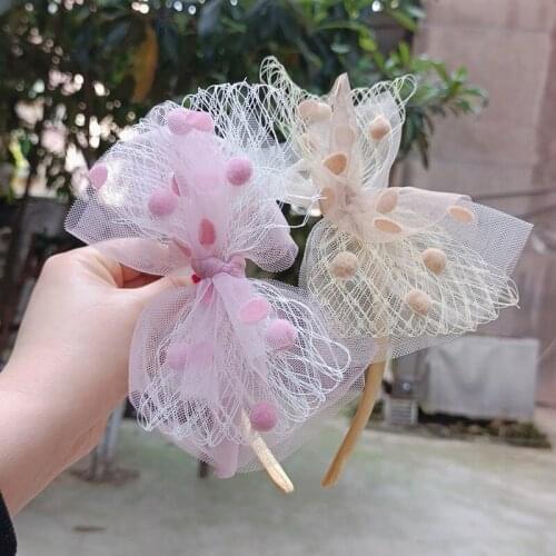 1PC Cartoon Child Bowtie Cute Hairband Girl Kids headband headwear Cartoon Net Yarn hair accessories Hair Hoop