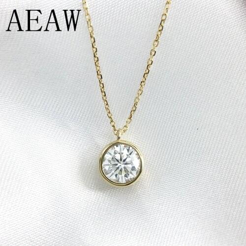 6.5mm Round Cut Simple Bezel Set Solitaire 14k Yellow Gold Moissanites Necklace Fine Jewelry Necklace Chain