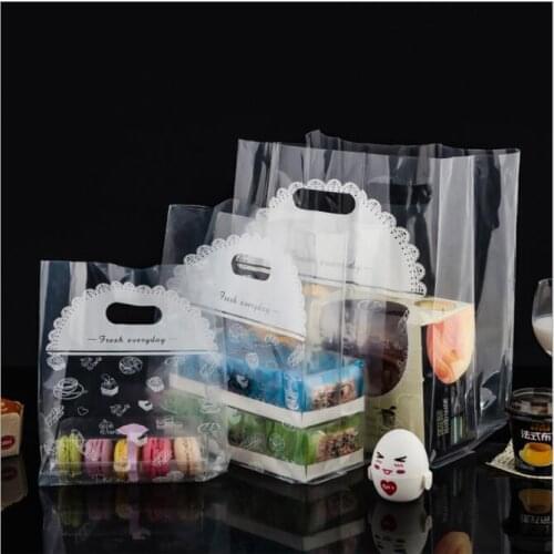 50pcs Transparent Plastic Bag With Handles Gift Packaging Bag Food Cookies Bread Supermarket Packing Bags Party Supplies
