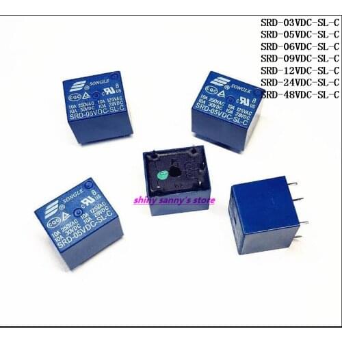 5pcs/Lot SONGLE Power Relay SRD-12/24/48VDC-SL-C 5PINS 12/24/48V PCB Type Brand New