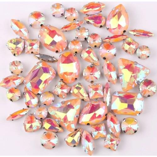 Silver claw setting jelly candy Champagne AB 50pcs/bag shapes mix glass crystal sew on rhinestone wedding dress shoes bag diy