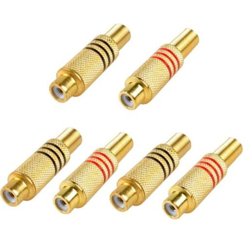 RCA Connector Plug,6-Pack RCA Female Plug Screws Audio Video In-Line Jack Adapter Gold Plated Solder Type,gold Promotion