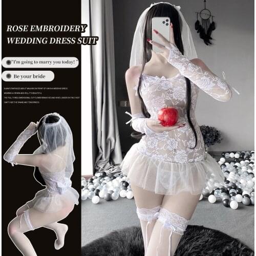 Sexy White Wedding Dress Cosplay Lingerie Costumes Hot Bridesmaid Lace Rose Type Lesbian Temptation Porn Uniform Shop For Women