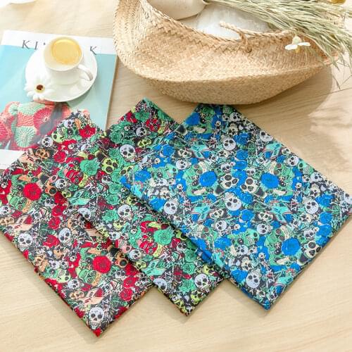 TC Polyester Cotton Calico ROSE Skull Fabrics By The Yards Cheap Plain Woven Christmas Fabric Halloween Accesorios TJ1348