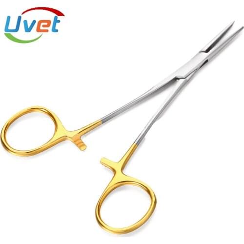 Uvet 10pcs Gold handle stainless steel hemostatic forceps 12.5cm oral nurse surgical pliers