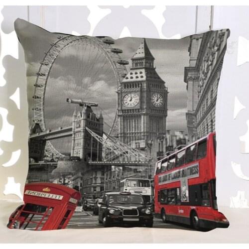 Vintage London City Street View Car Pillows Decorative Cotton Linen Big Ben Art British Fashion Sofa Throw Pillow Cover Cases