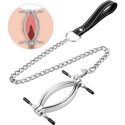 Labia Clips With Metal Chain Women Clit Stimulator Vagina Spreader Adult Games BDSM Bondage Clitoris Clamps Slave Fetish Sex Toy