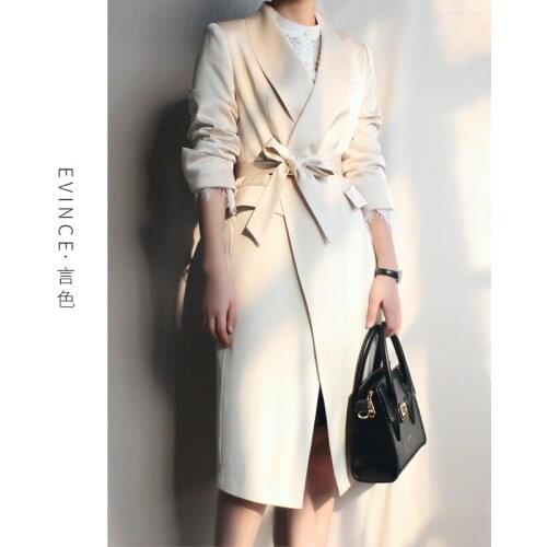 High sense Satin windbreaker coat womens spring and autumn 2021 new style temperament foreign style bandage suit is popular