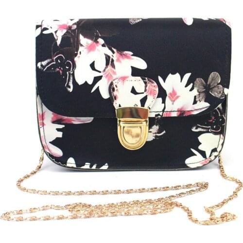 Women Hot Butterfly Flower Printing Chains Pu Leather Messenger Bag Girl Elegant Shoulder Bag Fashion Purse