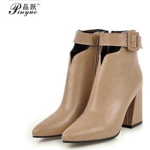 Women Chunky High Heel Ankle Boots Fashion Platform Side Zipper Fall Winter Short Boots Shoes